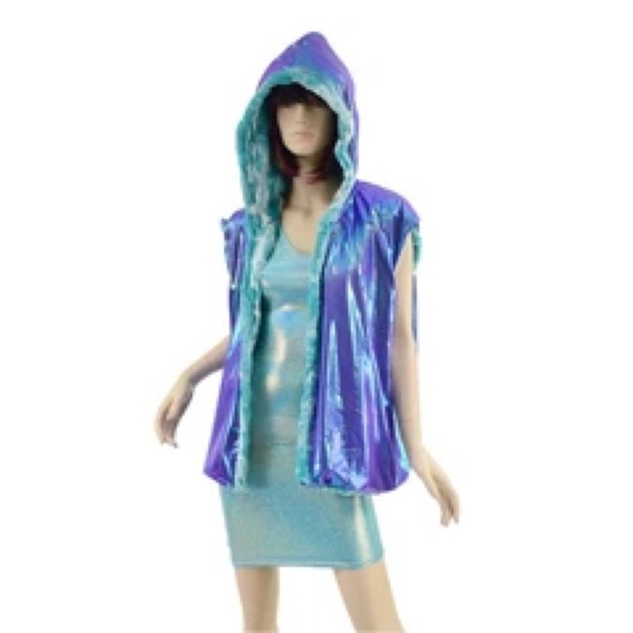 Coquetry Minky Zipper Front Vest Blue Holo L/XL $135 - Picture 2 of 16